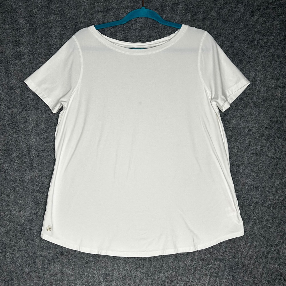 Lilly Pulitzer Etta Scoop Neck Tee White Pima Cotton Short Sleeve Top Large